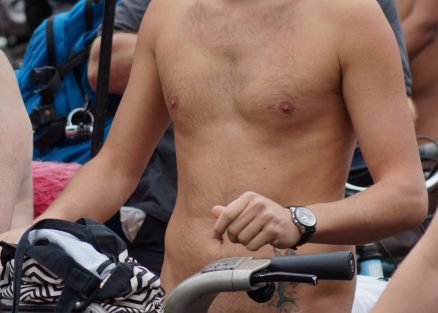 Nude guy and his bike