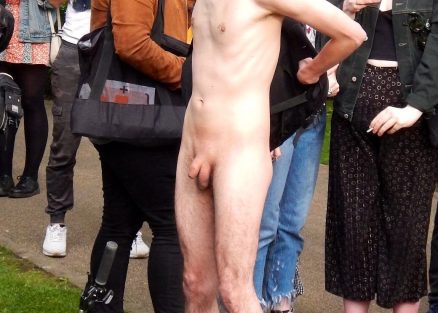 Nude twink in public
